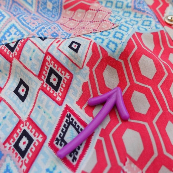 Talbots Top Womens 1X Red Western Shirt Aztec Boho Allover Patchwork Petites - Picture 6 of 12